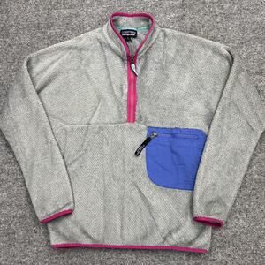 Patagonia Sweater Womens Small Gray Pink Fleece Quarter Zip Pullover Pocket